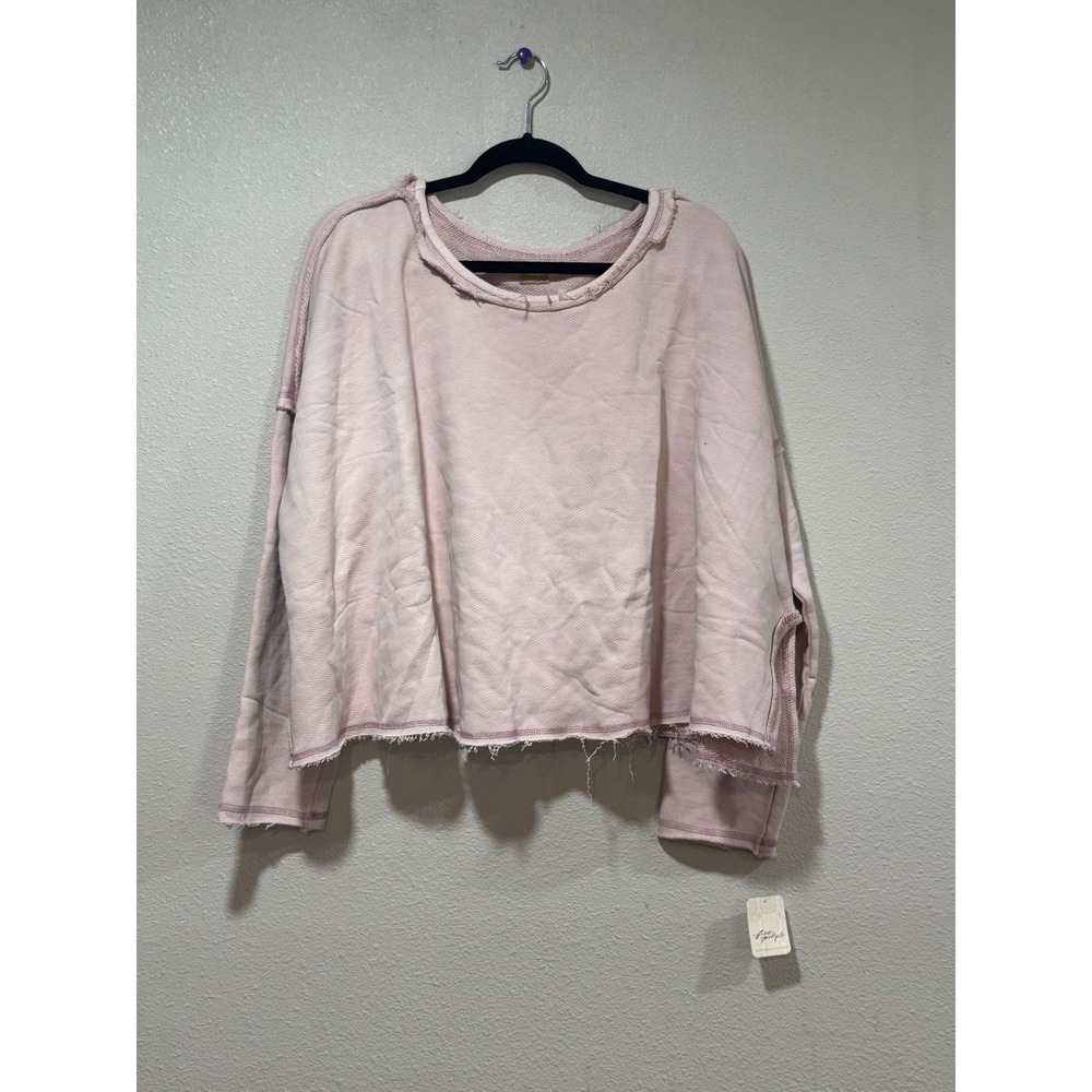 Free People Free-est Pink Chevron Herringbone Cropped Raw Edge Sweatshirt XL